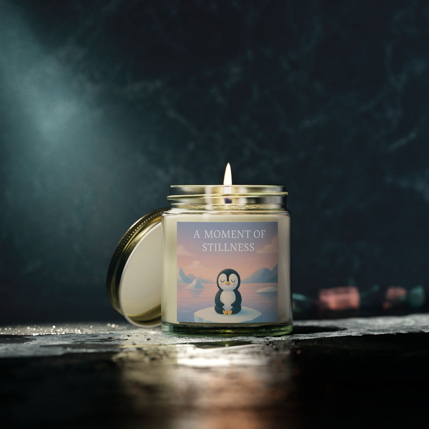 Pensive Penguin Scented Candles for Mindfulness & Calm, Eco-Friendly Coconut Apricot Wax, A Moment of Stillness