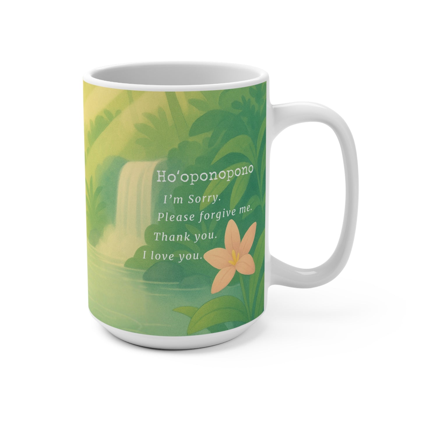 Pensive Penguin Coffee Mug, Ho'oponopono Design