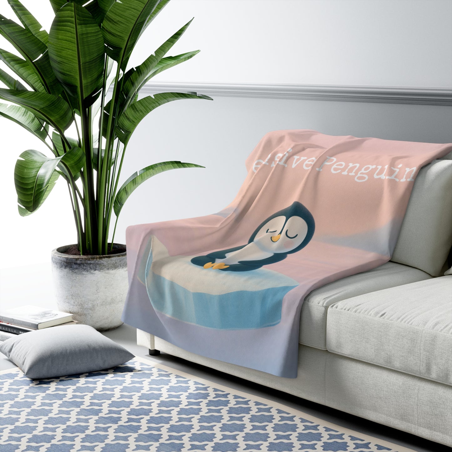 Pensive Penguin Cozy Sherpa Fleece Blanket - Warm Throw for Kids and Adults, Perfect for Bedtime or Snuggling