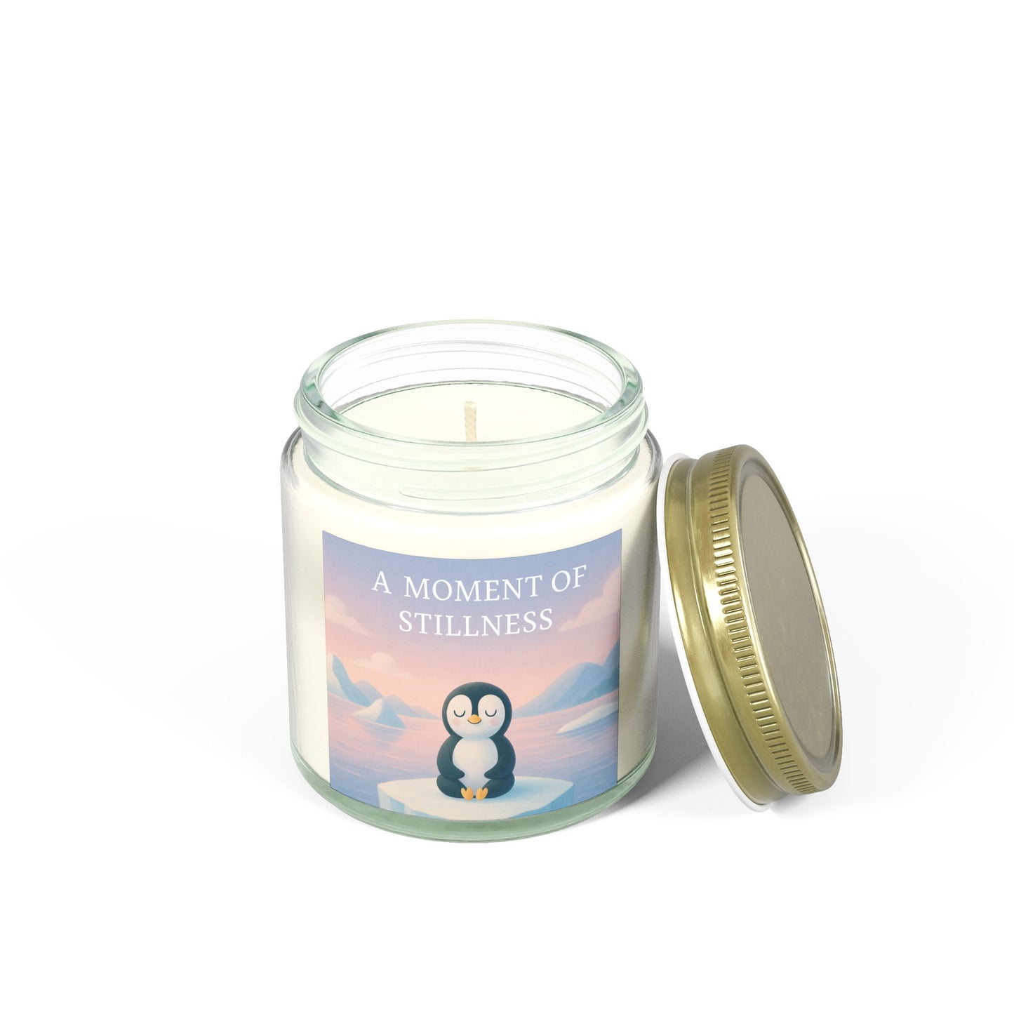 Pensive Penguin Scented Candles for Mindfulness & Calm, Eco-Friendly Coconut Apricot Wax, A Moment of Stillness