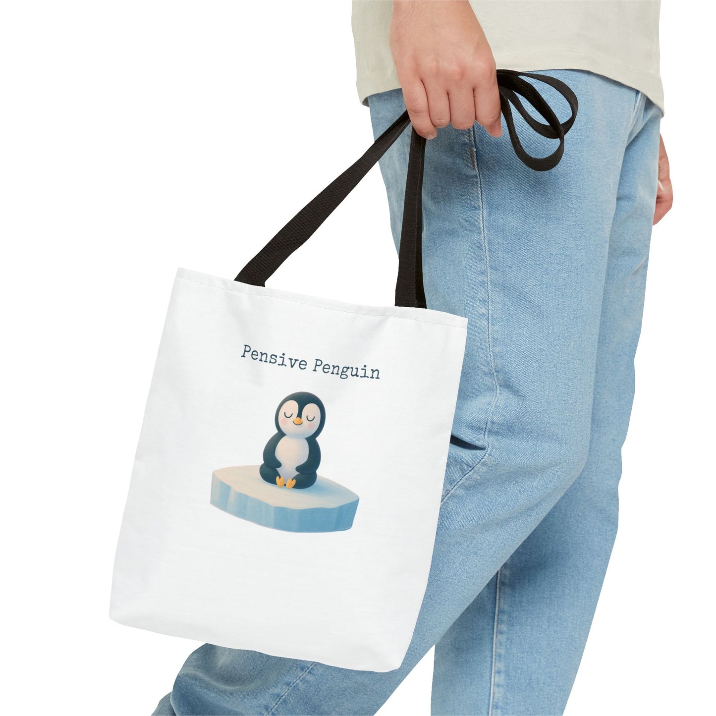 Pensive Penguin Tote Bag, Cute Animal Bag, Eco-Friendly Canvas Tote, Ideal for Summer Outings, Gifts for Penguin Lovers, Beach Bag