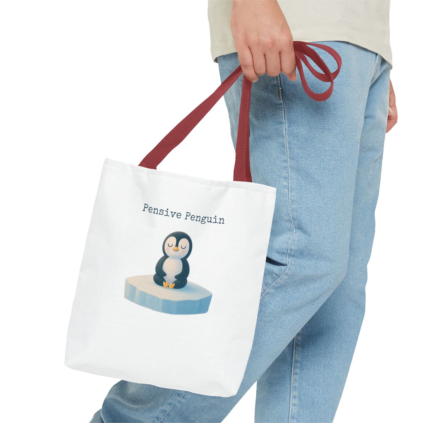 Pensive Penguin Tote Bag, Cute Animal Bag, Eco-Friendly Canvas Tote, Ideal for Summer Outings, Gifts for Penguin Lovers, Beach Bag