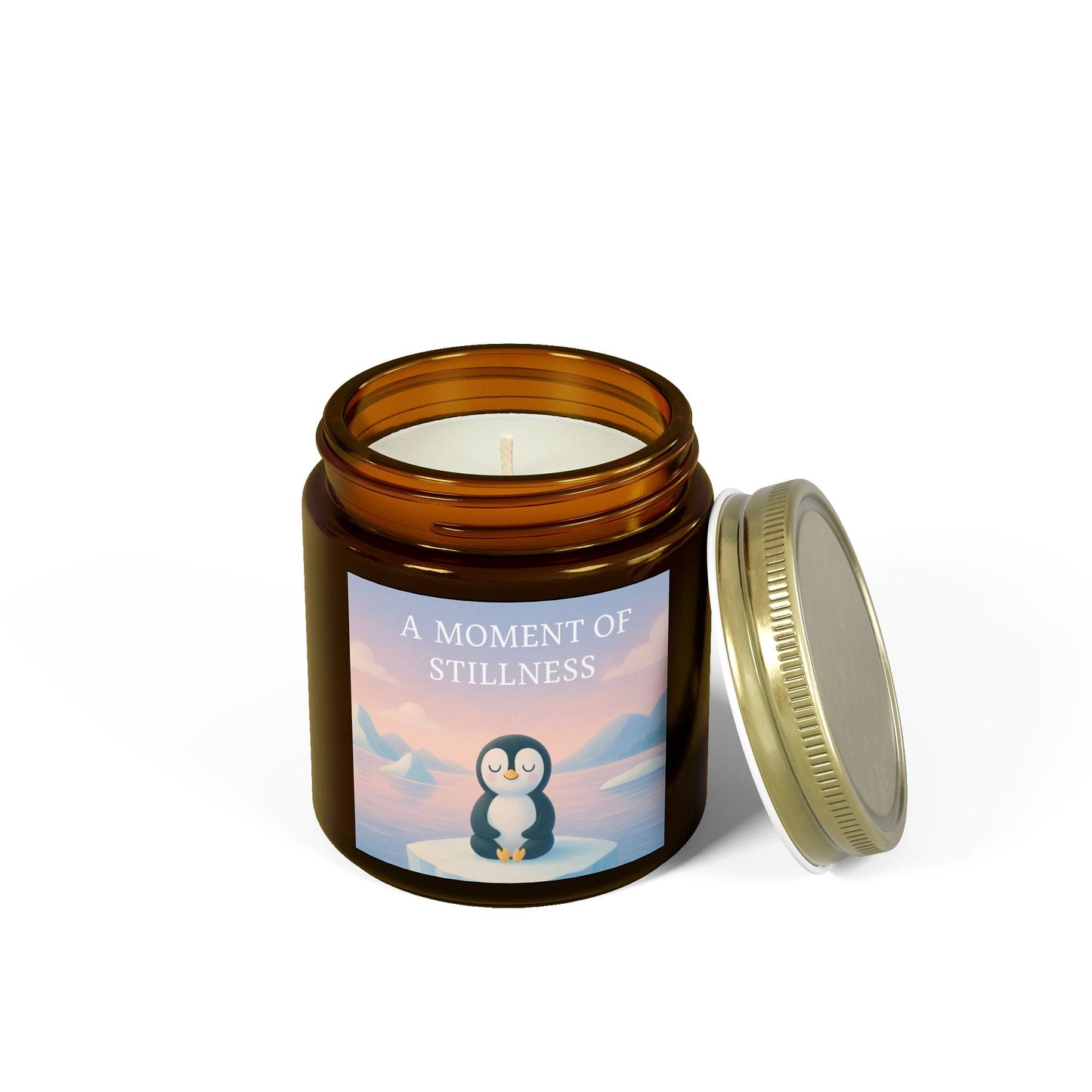Pensive Penguin Scented Candles for Mindfulness & Calm, Eco-Friendly Coconut Apricot Wax, A Moment of Stillness