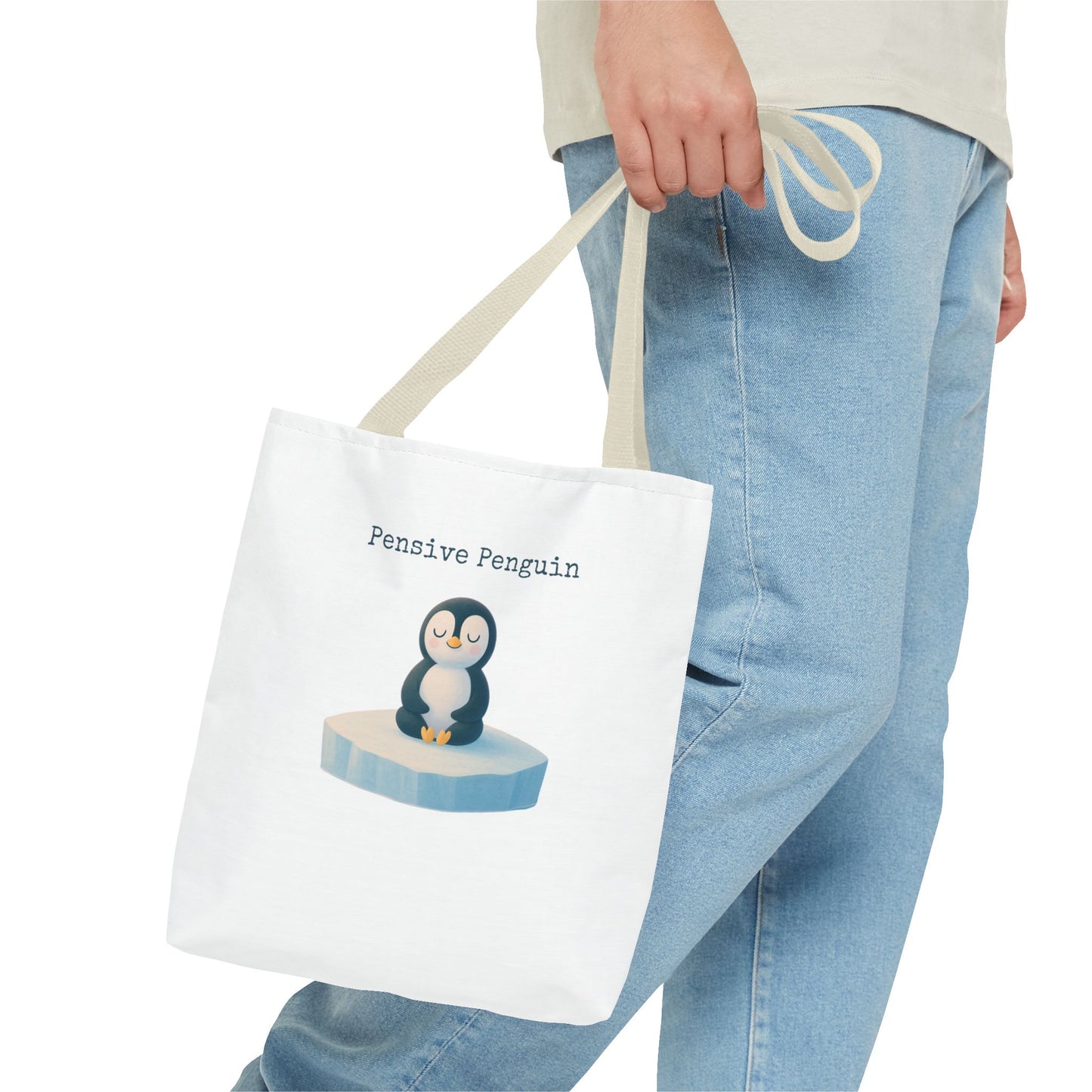Pensive Penguin Tote Bag, Cute Animal Bag, Eco-Friendly Canvas Tote, Ideal for Summer Outings, Gifts for Penguin Lovers, Beach Bag