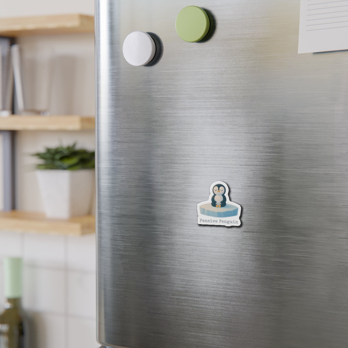 Pensive Penguin Die-Cut Magnet: Fridge Magnet, Relaxation Reminder, Home Office Decor
