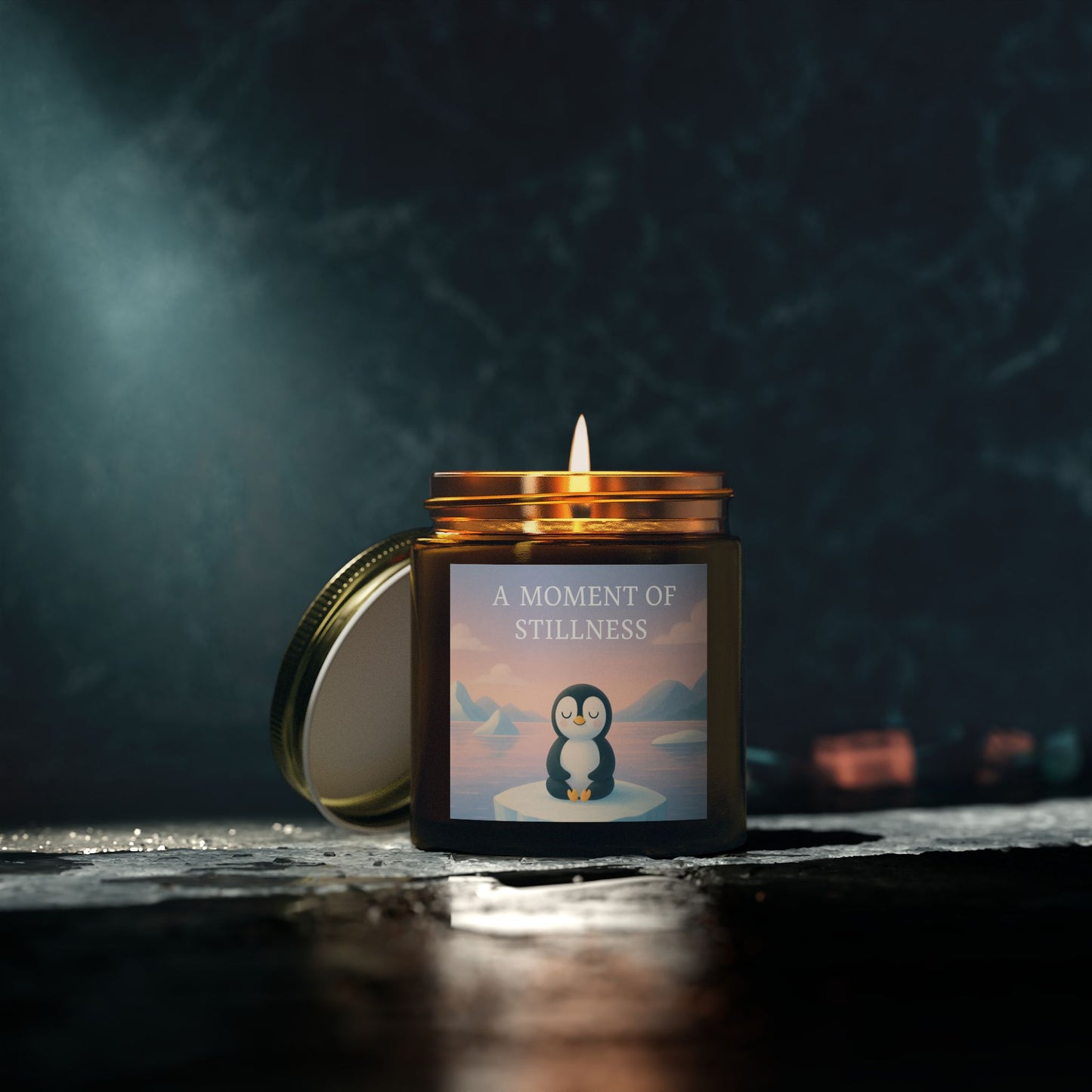 Pensive Penguin Scented Candles for Mindfulness & Calm, Eco-Friendly Coconut Apricot Wax, A Moment of Stillness