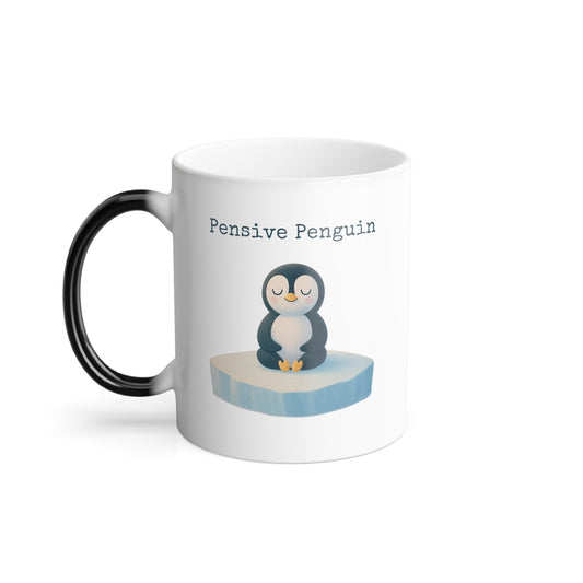 Color Morphing Pensive Penguin Mug - Unique Gift for Coffee Lovers, Magical Heat-Activated Cup