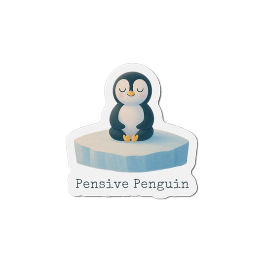 Pensive Penguin Die-Cut Magnet: Fridge Magnet, Relaxation Reminder, Home Office Decor