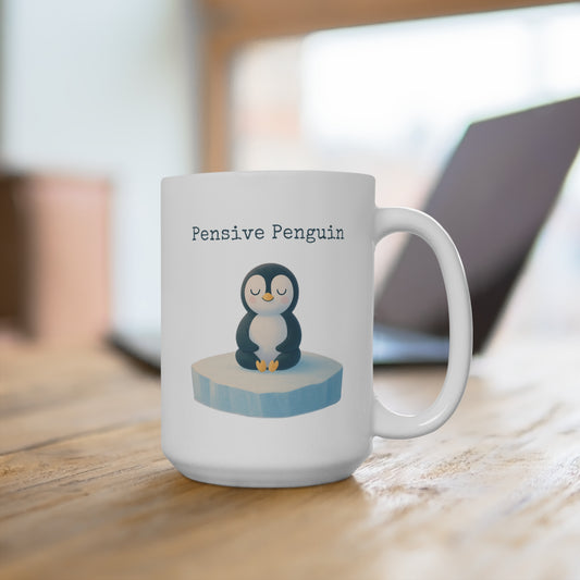 Pensive Penguin Mug, 15oz Coffee Cup