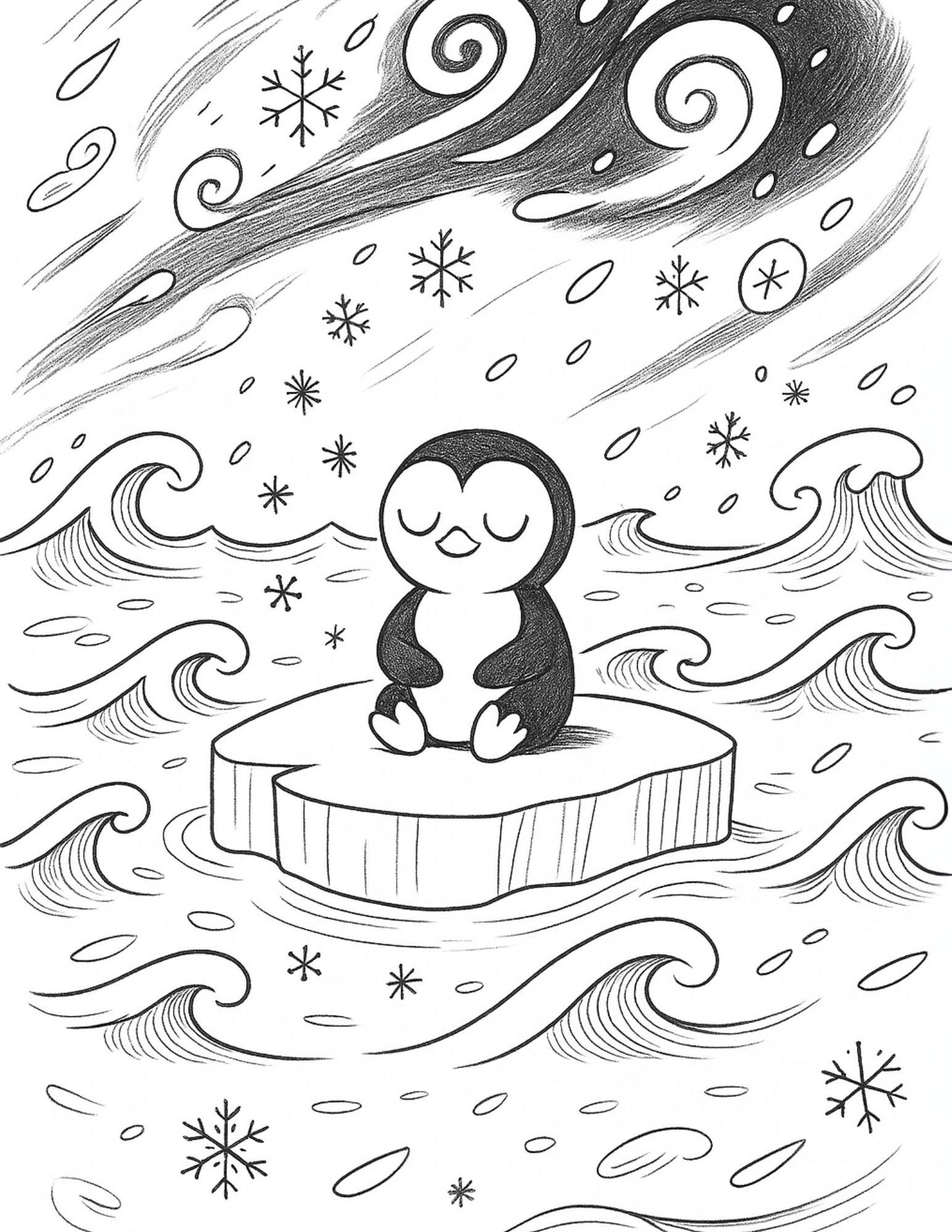 Pensive Penguin: The Floating Path, Coloring Book for Kids