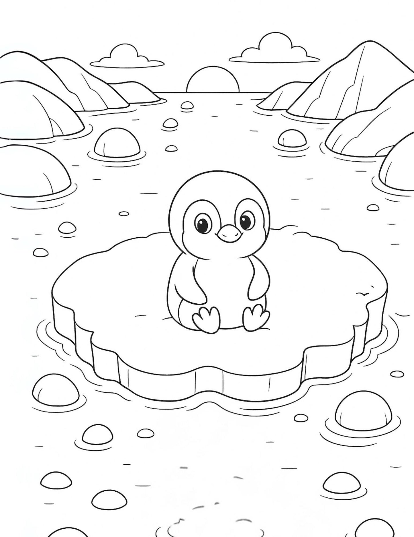 Pensive Penguin: The Floating Path, Coloring Book for Kids